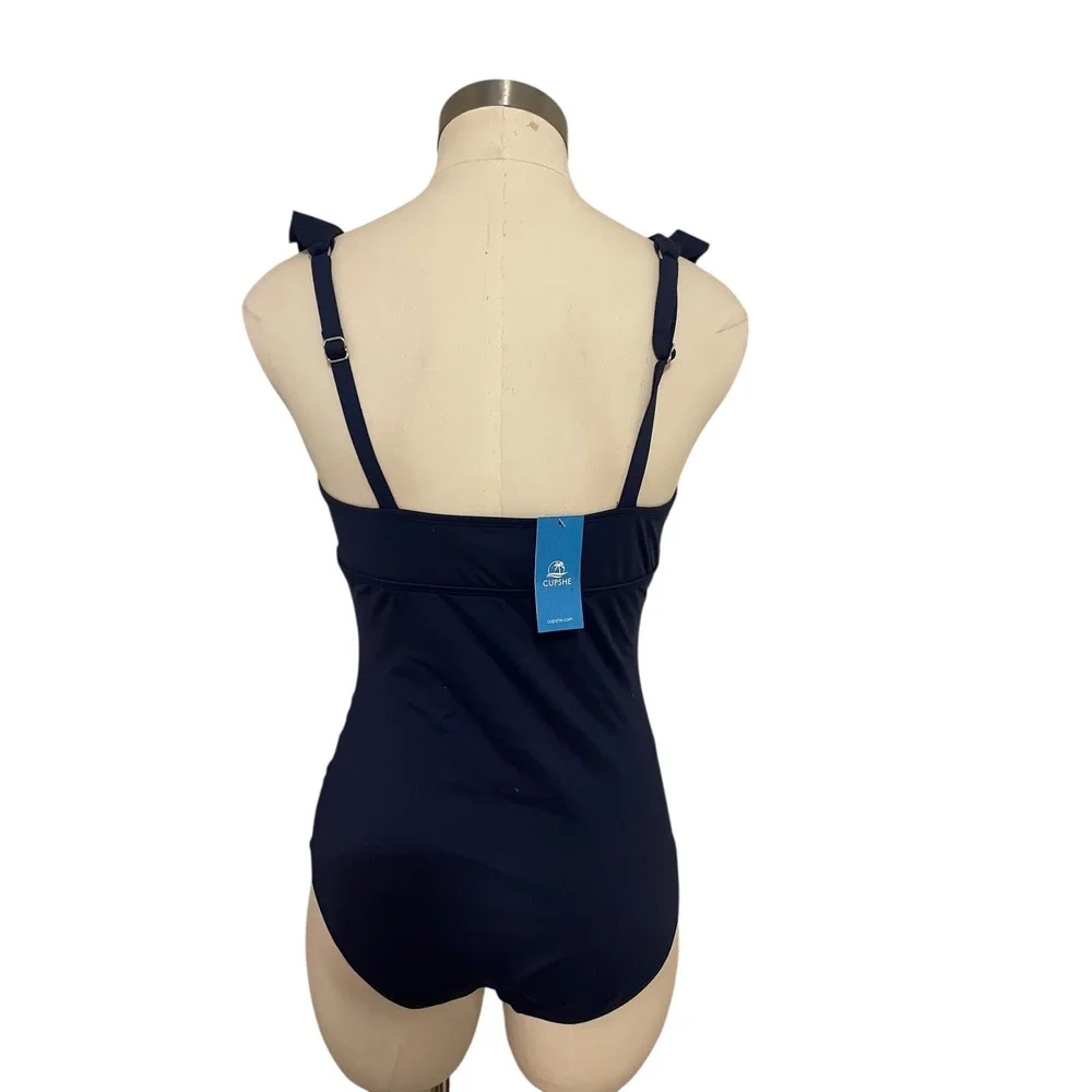 Cupshe Navy Ruffle One-Piece Swimsuit NWT size M - Picture 5 of 8